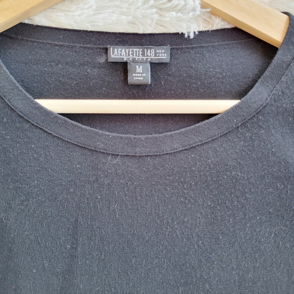 Lafayette 148 Basic Black Knit Short Sleeve Top - Picture 4 of 5